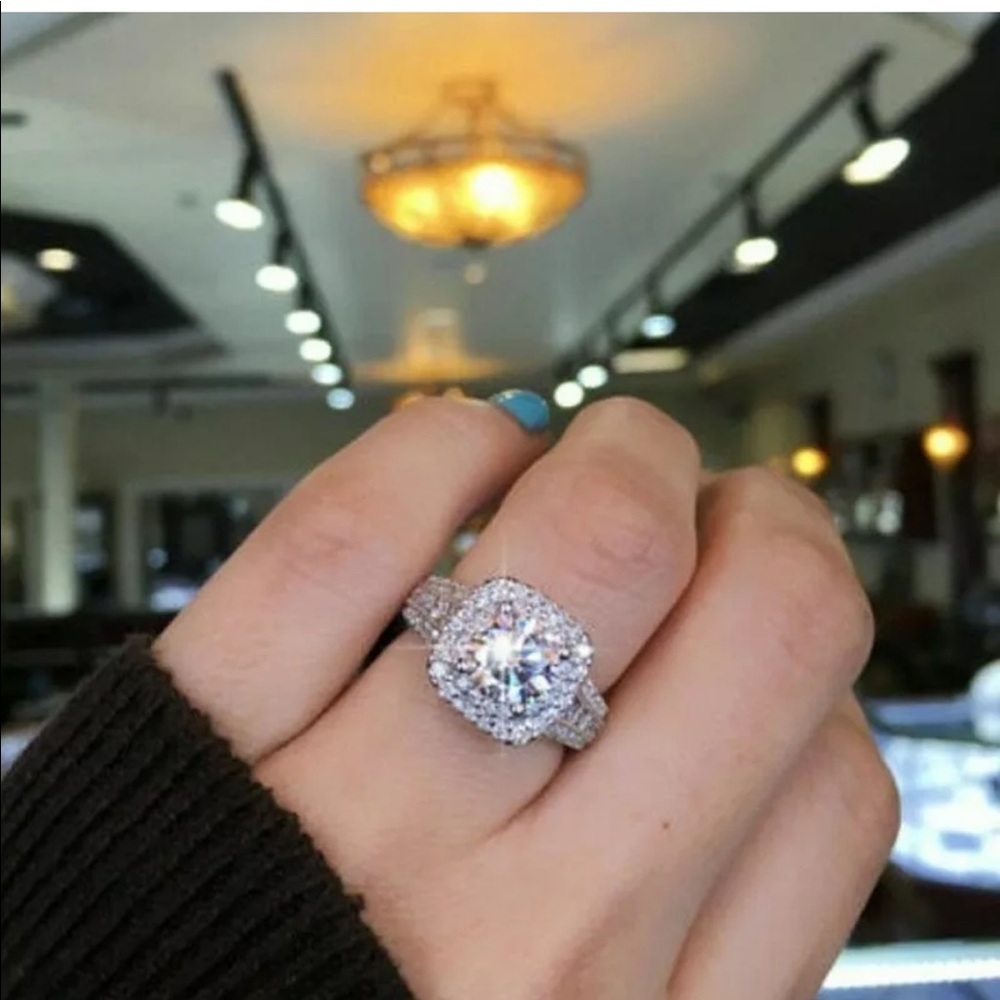 New Round Cut White Sapphire Sterling Silver Doubl - Picture 6 of 6